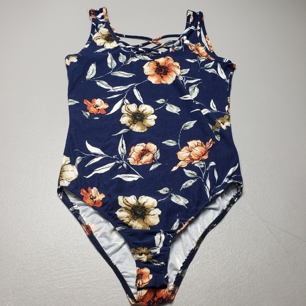 Cleo blue flower summer bodysuit women's size small